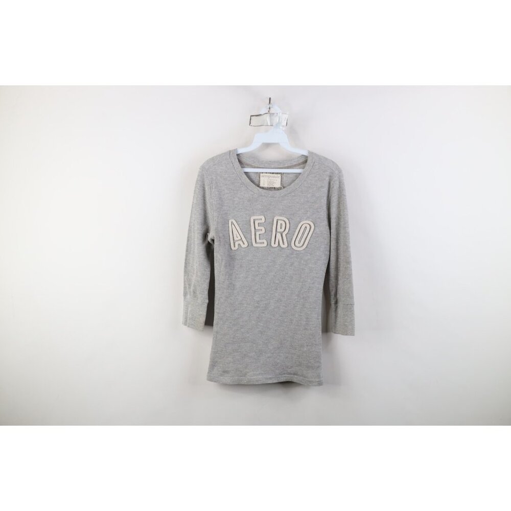 Vtg Y2K Aeropostale Womens L Babydoll Thermal Knit 3/4 Sleeve T-Shirt Metallic